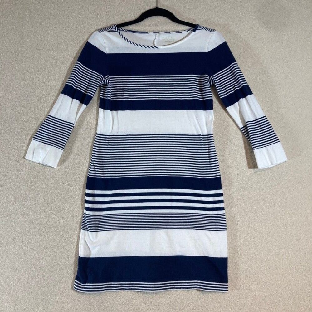 Lilly Pulitzer Dress Sz XS Navy/White 3/4 Sleeve Nautical‎ Resort Wear Casual